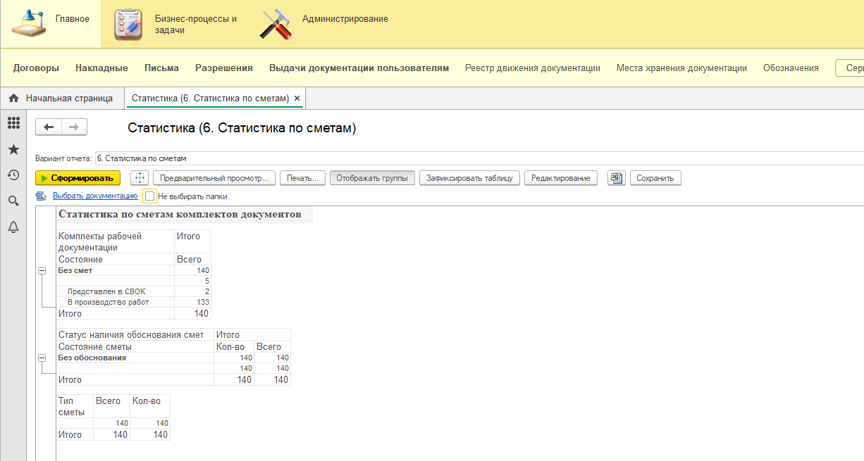 Статистика по сметной документации